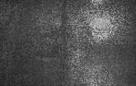 glossy, dark grey glass mosaic tiles