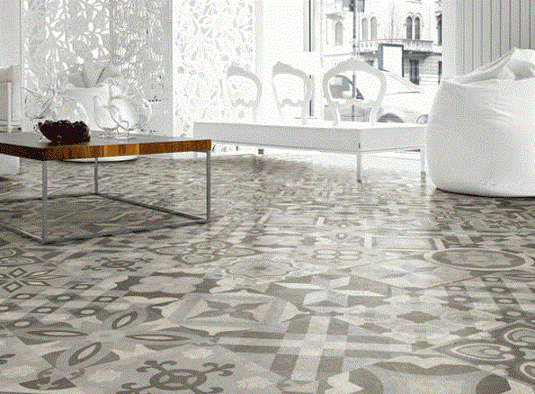Grey and white patterned floor