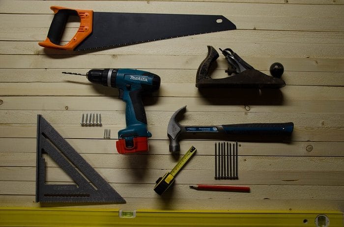 tools laid out on wood