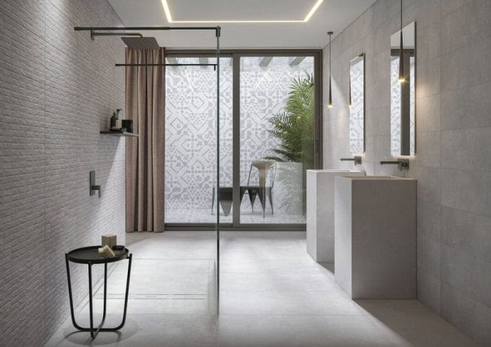 grey wetroom floor and wall tiles