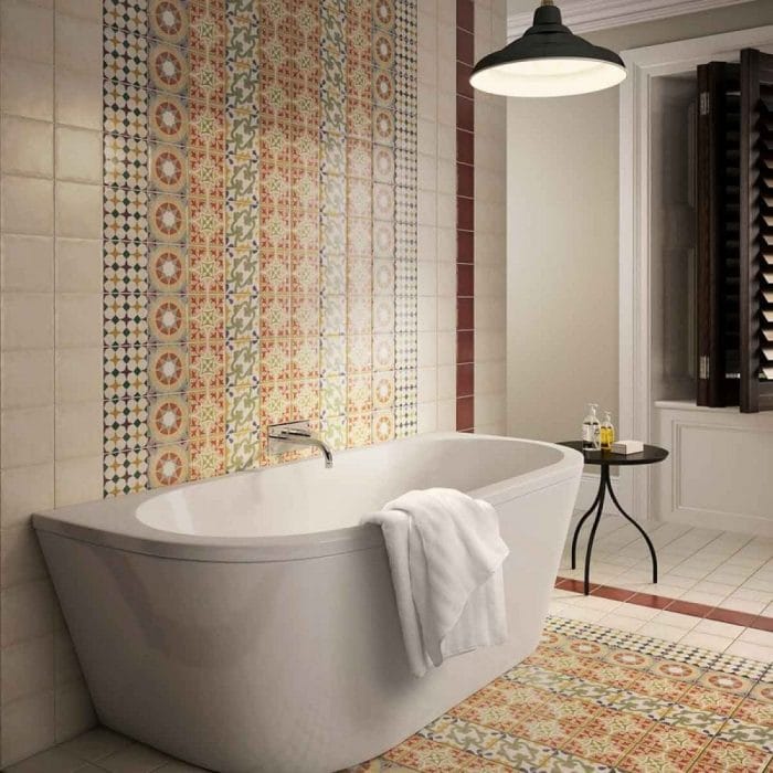 bathroom interior design with patterned tiles