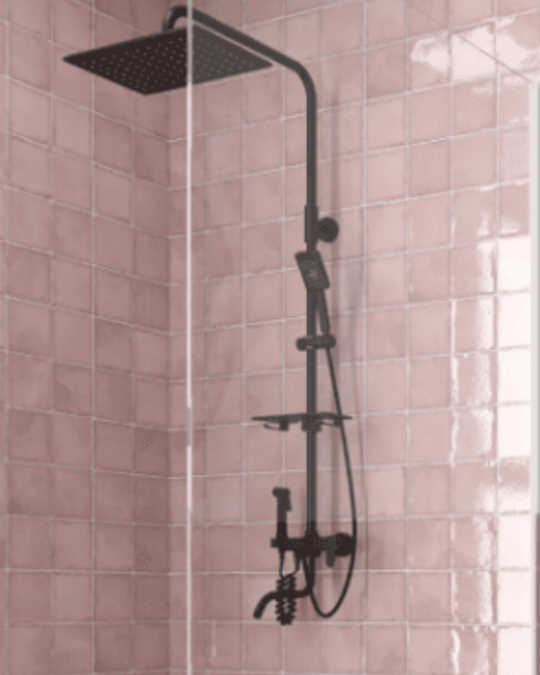 Pink square ceramic tiles behind