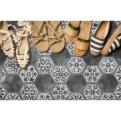 Abril Black 17.5cm x 15cm Wall & Floor Hexagon Tile