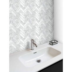 Bianco Venito Carrara Honed Marble 22.7cm x 28.1cm Herringbone Mosaic Tile