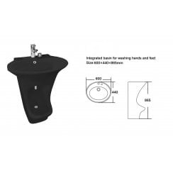 Black Easy Wash Dual-Level Wudu Basin, Tap and Fittings
