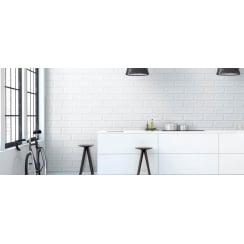 Block White 12.6cm x 38.2cm Wall Tile