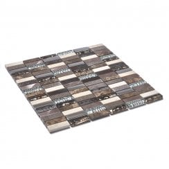 Brown Quartz and Glass 30.5cm x 29.8cm (1.5cm x 4.8cm) Mosaic Tile