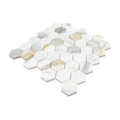 Calacatta Gold Honed Marble 29.8cm x 30.5cm Hexagon Mosaic Tile