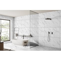 Carrara White Polished Marble Effect Rectified Porcelain Floor Tile 60cm x 120cm