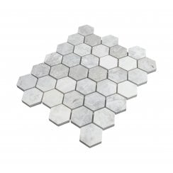 Dolomiti Carrara Honed Marble 28cm x 30.5cm Hexagon Mosaic Tile