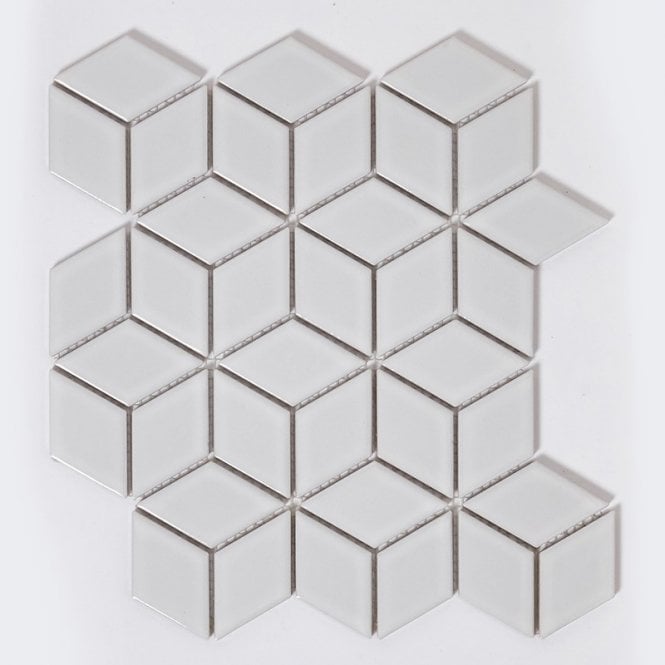 Gloss Hexacube 30.5cm x 26.6cm (4.8cm x 4.8cm) 3D White Mosaic Tile