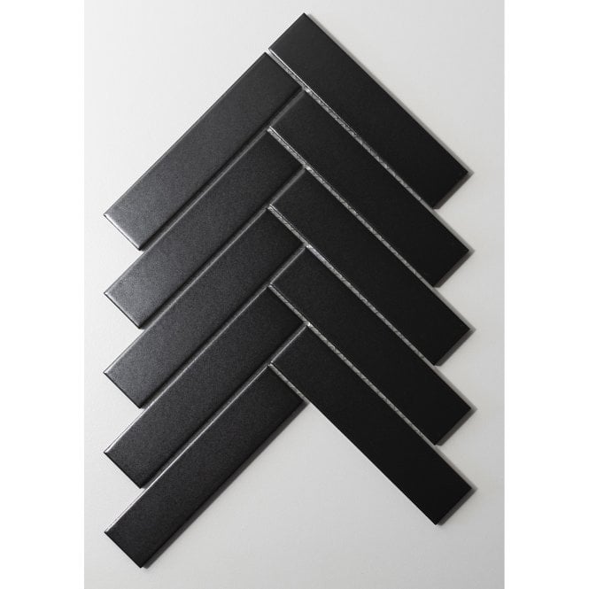 Herringbone Black Matt 20.9cmx 24.7cm (3.2cmx 14.5cm) Wall Mosaic