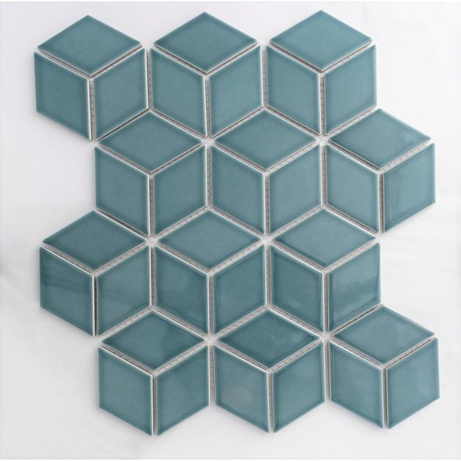 Hexacube 3D Gloss Teal 30.5cm x 26.5cm Mosaic