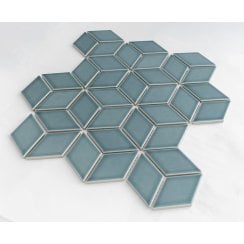 Hexacube 3D Gloss Teal 30.5cm x 26.5cm Mosaic