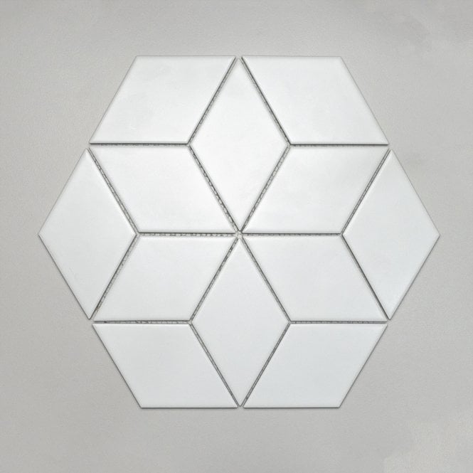 Hexacube 3D XL Matt White 34.5cm x 30cm (8.5cm x 14.72cm) Mosaic Tile