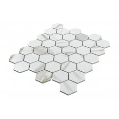 Hexagon Calacatta Matt (5.1cm x 5.9cm) 32.5cm x 28.1cm Mosaic Tile