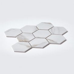 Hexagon Calacatta Matt (9.5cm x 9.5cm) 25.6cm x 19.7cm Mosaic Tile
