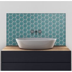 Hexagon Gloss Teal (9.5cm x 9.5cm)  25.6cm x 19.7cm  Wall Mosaic