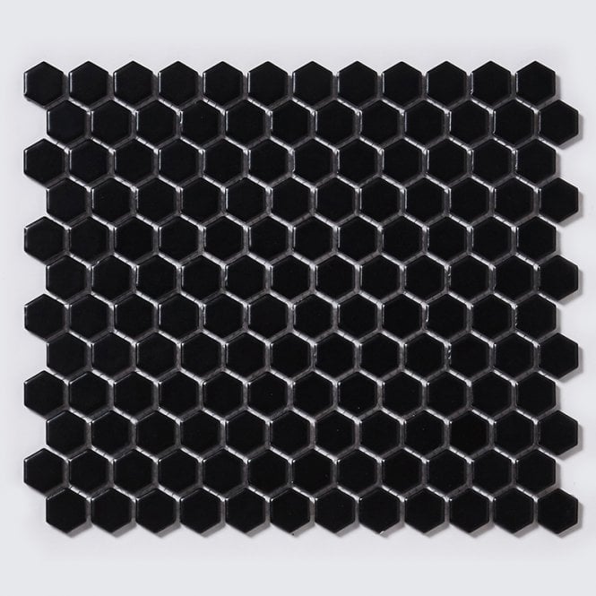 Hexagon Matt Black (2.3cm x 2.6cm) 30cm x 26cm Mosaic Tile