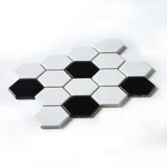 Hexagon Matt Black & White Mix (4.8cm x 4.8cm) 21.7cm x 18.7cm Mosaic Tile