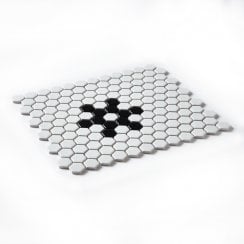 Hexagon Matt Black & White Snow (2.3cm x 2.3cm) 30m x 26cm Mosaic Tile