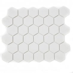 Hexagon Matt White 32.5cm x 28.1cm (5.1cm x 5.9cm) Mosaic Tile
