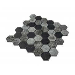 Hexagon Nero Marquina Mix (4.8cm x 4.8cm) 30.5cm x 29.8cm Mosaic Tile