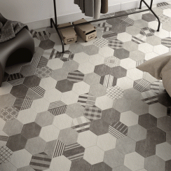 Hexatile Cement Black 17.5cm x 20cm Wall and Floor Tile