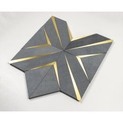 Labrynth Basalt Stone and Gold Brass 30.5cm x 30.5cm Mosaic Tile