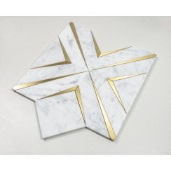 Labrynth Carrara Marble and Gold Brass 30.5cm x 30.5cm Mosaic Tile