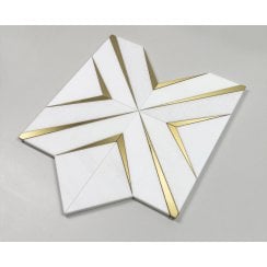 Labrynth Thassos Marble and Gold Brass 30.5cm x 30.5cm Mosaic Tile