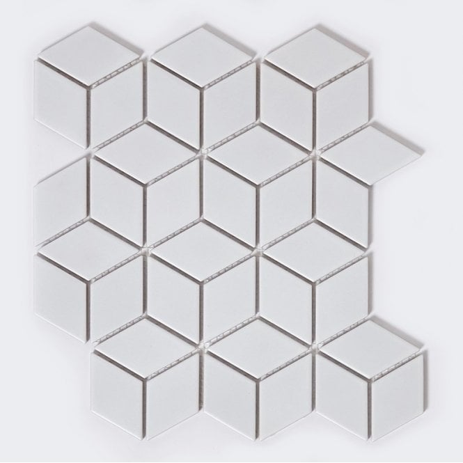 Matt White Hexacube 3D 26.6cm x 30.5cm (4.8cm x 4.8cm) Mosaic Tiles