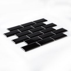 Metro Bevelled Gloss Black 29.55cm x 29.1cm (4.5cm x 9.5cm) Mosaic Tile