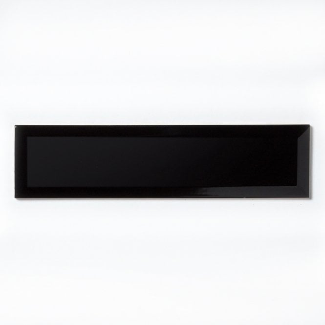 Metro Bevelled Gloss Black 7.5cm x 30cm Wall Tile