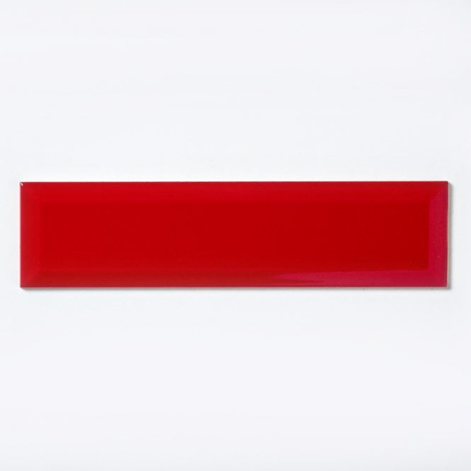 Metro Bevelled Gloss Red 7.5cm x 30cm Wall Tile