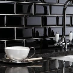 Metro Brick Gloss Black 10cm x 20cm Wall Tile