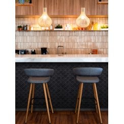 Midnight Black Matt 27.3cm x 25.9cm Fan Mosaic Tile