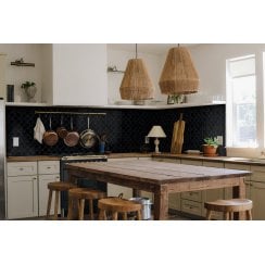 Midnight Black Matt 27.3cm x 25.9cm Fan Mosaic Tile