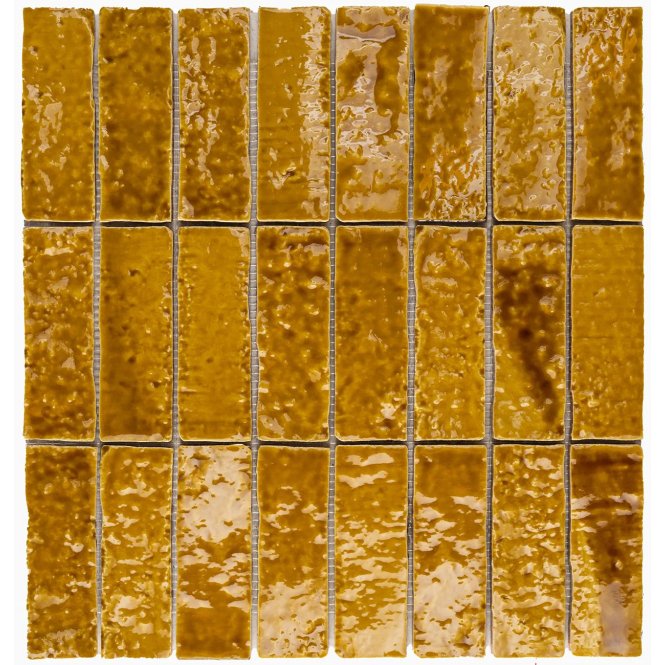 Minibru Crackle Mustard 33.7cm x 32.2cm Mosaic Tile 