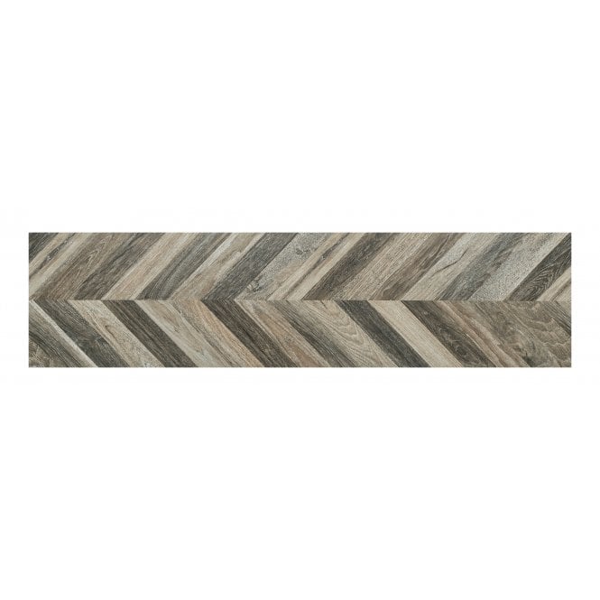 Native Black & Brown Chevron Wood-Effect Tile - 30x120cm