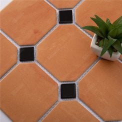 Octagon Terracotta Black Dot 30.1cm x 30.1cm Mosaic Tile