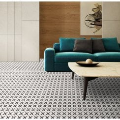 Patchwork Clover Black 29.8cm x 29.8cm Wall & Floor Tile