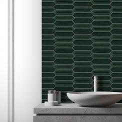 Picket Bottle Green Mosaic Tile (4.8cm x 19.8cm) 35.3cm x 25.5cm