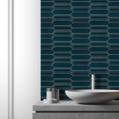 Picket Peacock Blue Mosaic Tile (4.8cm x 19.8cm) 35.3cm x 25.5cm