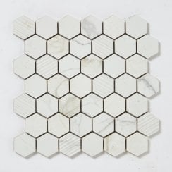 Q-Marmi Statuario Hexagon Mix Stone Mosaic (4.8cm x 4.8cm) 32.4cm x 33.2cm Wall & Floor Tile