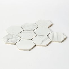 Q-Marmi Statuario Hexagon Mix Stone Mosaic (9.5cm x 9.5cm) 29.2cm x 34.1cm Wall & Floor Tile