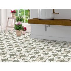 Scintilla Olive Green Star Pattern 45cm x 45cm Wall & Floor Tile