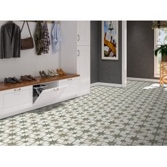 Scintilla Olive Green Star Pattern 45cm x 45cm Wall & Floor Tile