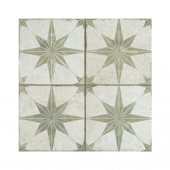 Scintilla Olive Green Star Pattern 45cm x 45cm Wall & Floor Tile