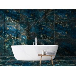 Sky Blue Marble Effect Polished Porcelain 60cm x 120cm Wall and Floor Tile